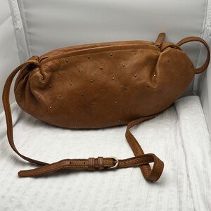 Studded Real Leather Crossbody Bag Adjustable Long Strap Boho Style